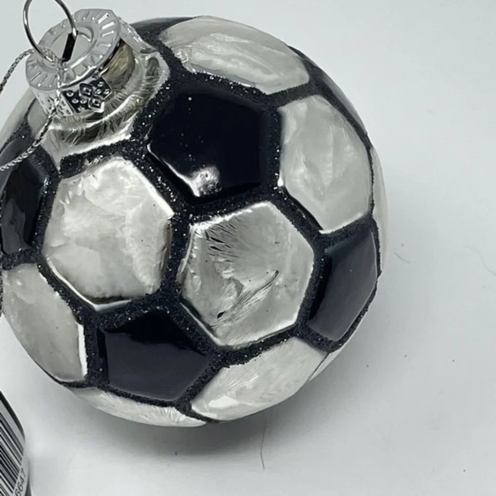New Glass Christmas Ornament Soccer ball Black White‎ boys girls gift x-mas